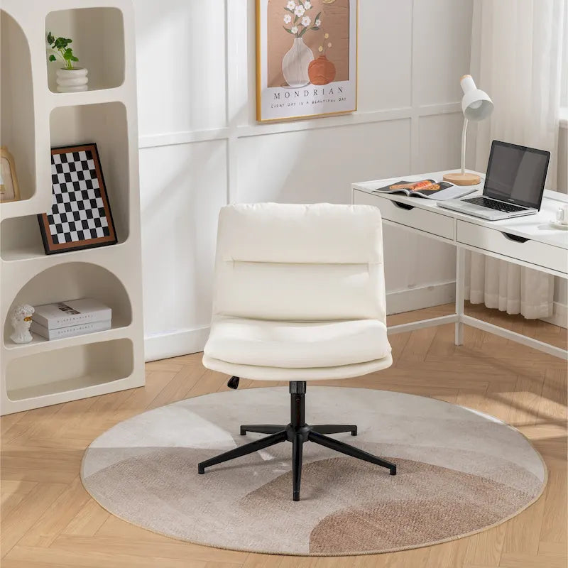 Chaise de bureau pivotante Roundhill Bizerte avec siège large et dossier croisé, chaise de vanité