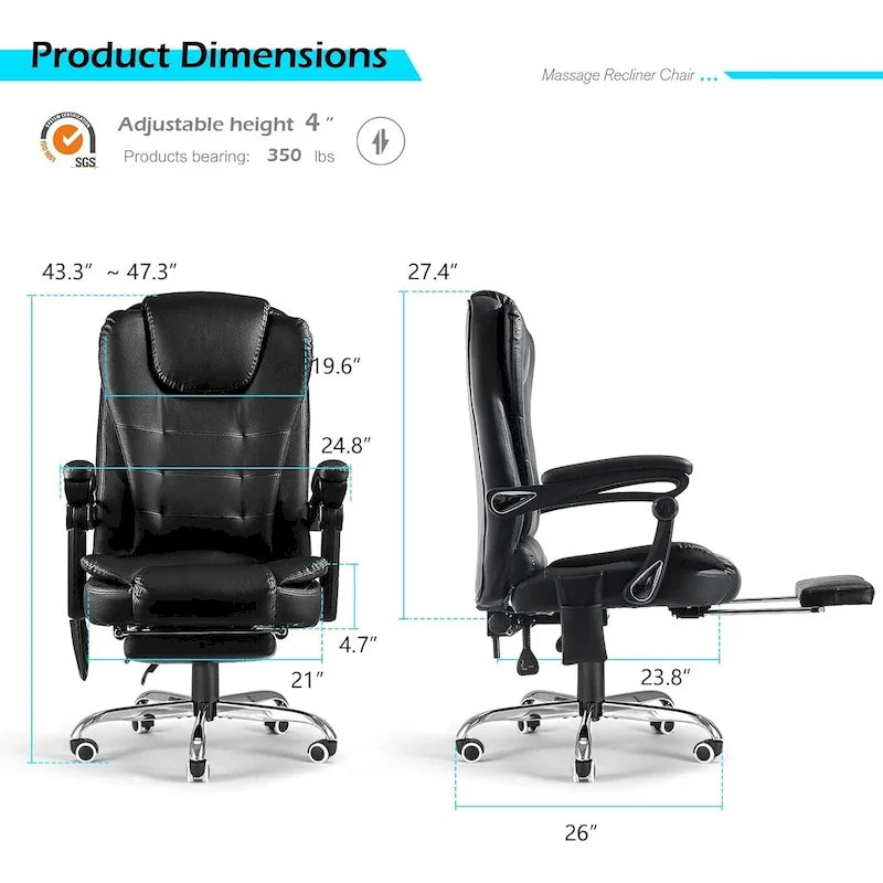 Fauteuil de bureau exécutif chauffant AECOJOY avec fonction massage et hauteur réglable