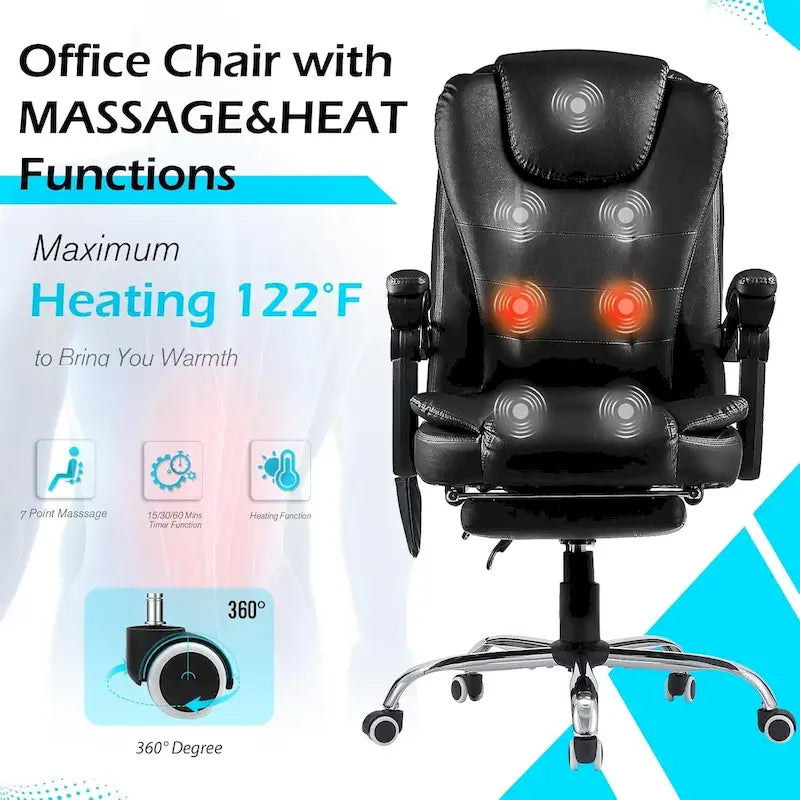 Fauteuil de bureau exécutif chauffant AECOJOY avec fonction massage et hauteur réglable