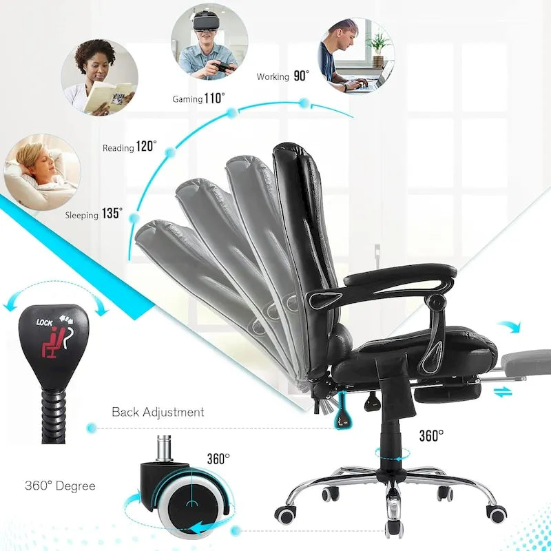 Fauteuil de bureau exécutif chauffant AECOJOY avec fonction massage et hauteur réglable