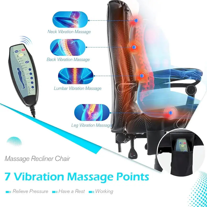 Fauteuil de bureau exécutif chauffant AECOJOY avec fonction massage et hauteur réglable