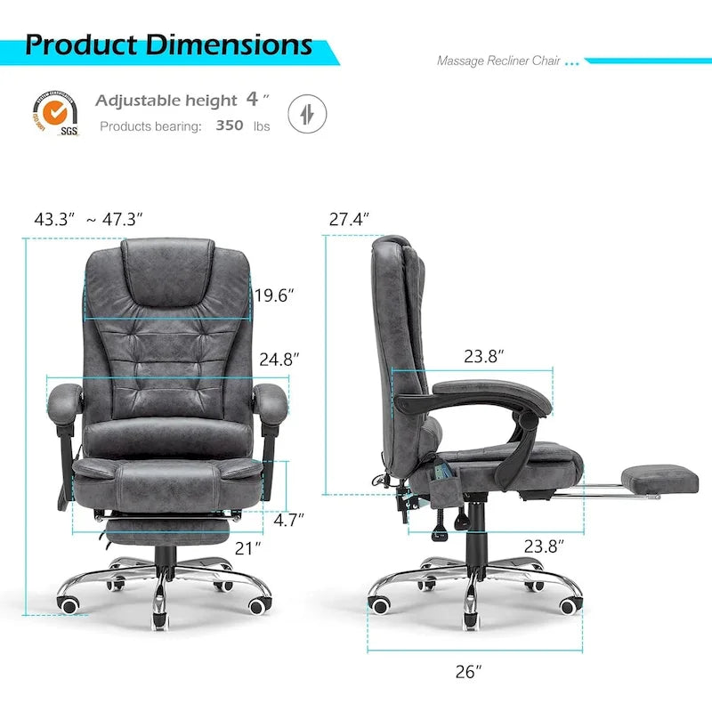 Fauteuil de bureau exécutif chauffant AECOJOY avec fonction massage et hauteur réglable