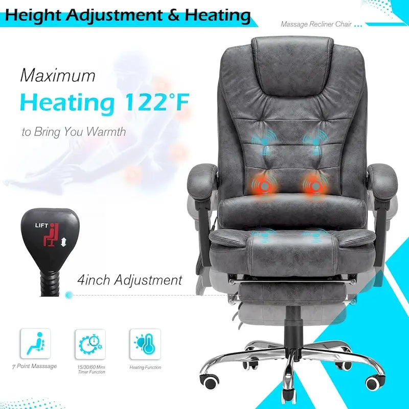 Fauteuil de bureau exécutif chauffant AECOJOY avec fonction massage et hauteur réglable