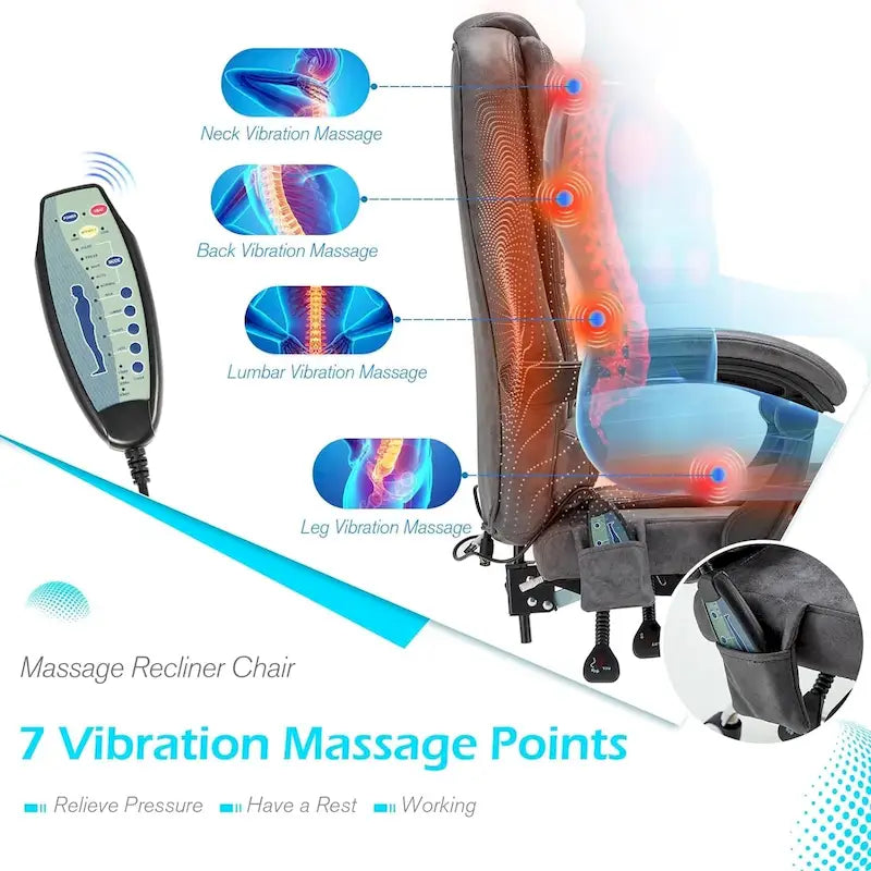 Fauteuil de bureau exécutif chauffant AECOJOY avec fonction massage et hauteur réglable