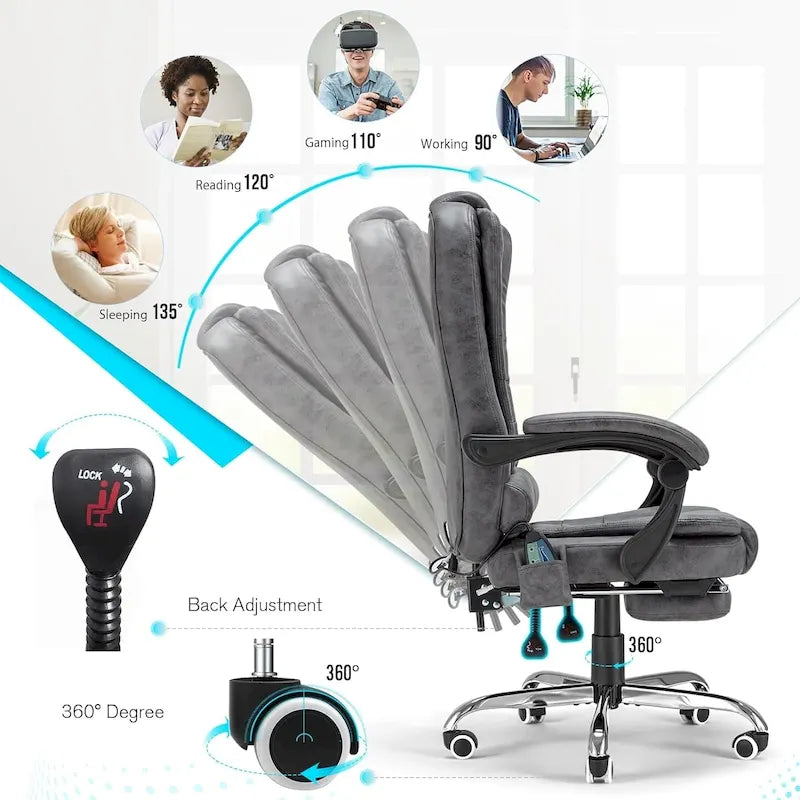 Fauteuil de bureau exécutif chauffant AECOJOY avec fonction massage et hauteur réglable