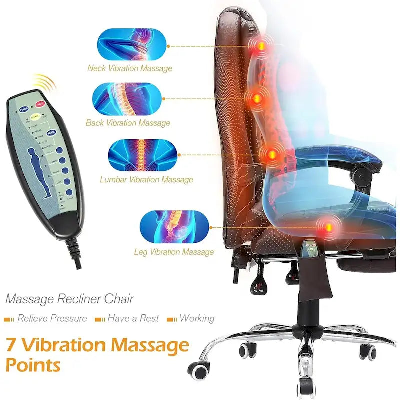 Fauteuil de bureau exécutif chauffant AECOJOY avec fonction massage et hauteur réglable
