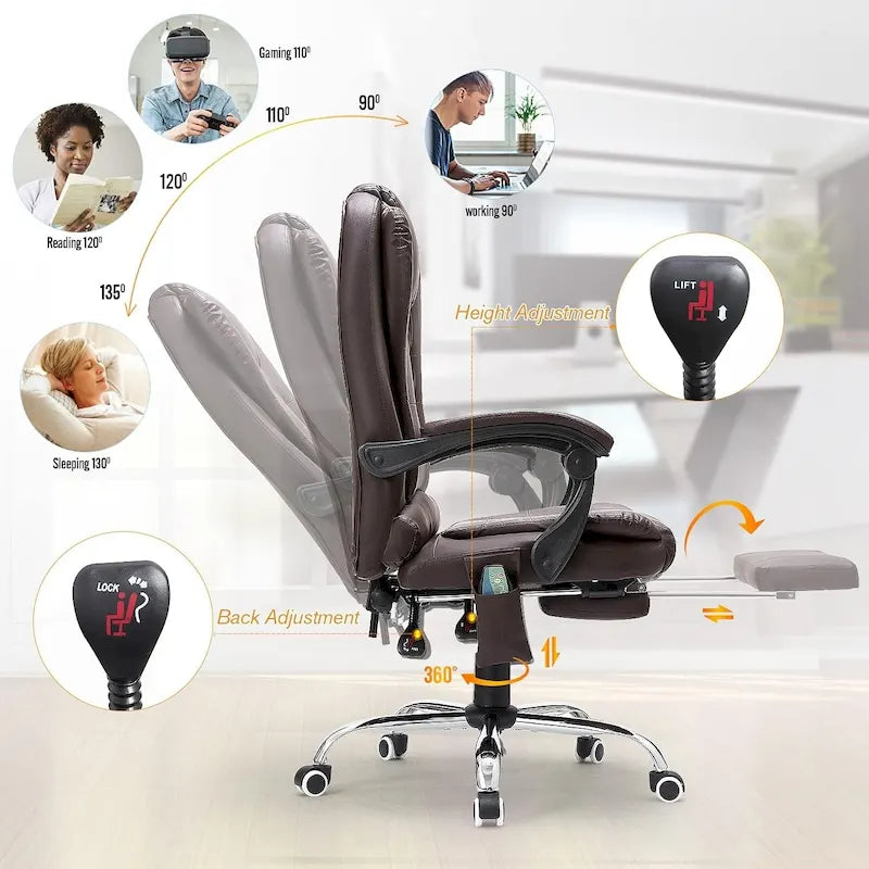 Fauteuil de bureau exécutif chauffant AECOJOY avec fonction massage et hauteur réglable
