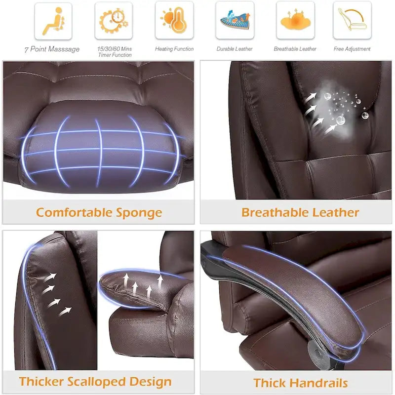 Fauteuil de bureau exécutif chauffant AECOJOY avec fonction massage et hauteur réglable