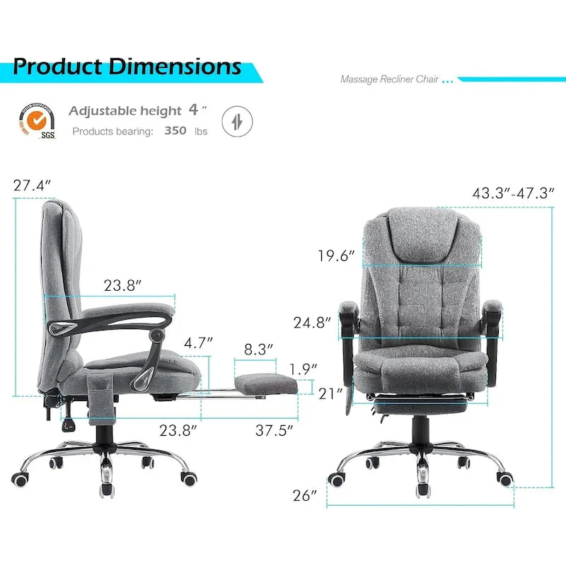 Fauteuil de bureau exécutif chauffant AECOJOY avec fonction massage et hauteur réglable