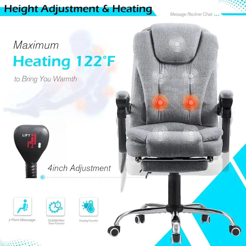 Fauteuil de bureau exécutif chauffant AECOJOY avec fonction massage et hauteur réglable