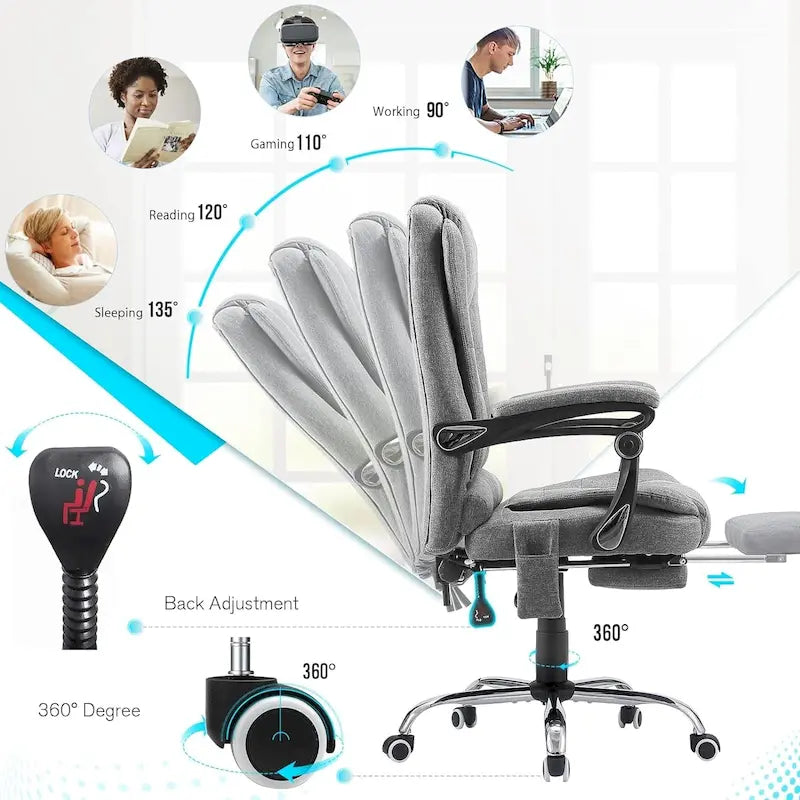 Fauteuil de bureau exécutif chauffant AECOJOY avec fonction massage et hauteur réglable