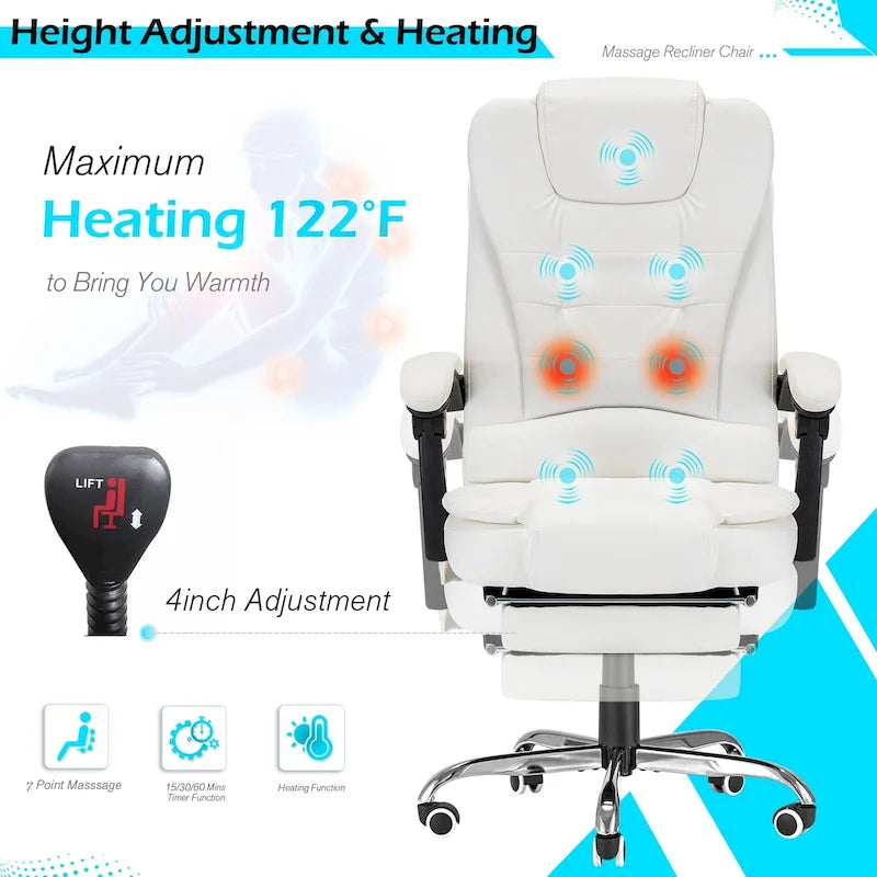 Fauteuil de bureau exécutif chauffant AECOJOY avec fonction massage et hauteur réglable