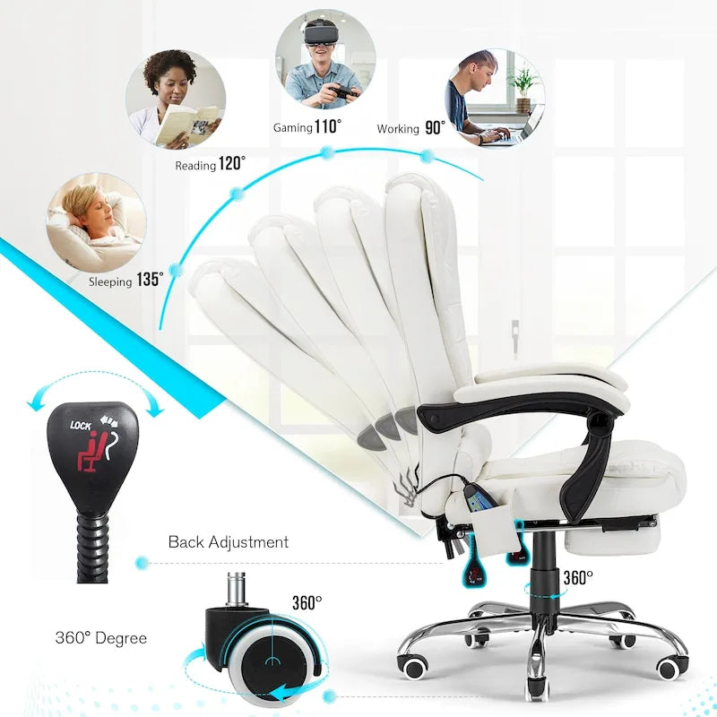 Fauteuil de bureau exécutif chauffant AECOJOY avec fonction massage et hauteur réglable