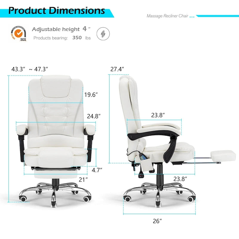 Fauteuil de bureau exécutif chauffant AECOJOY avec fonction massage et hauteur réglable