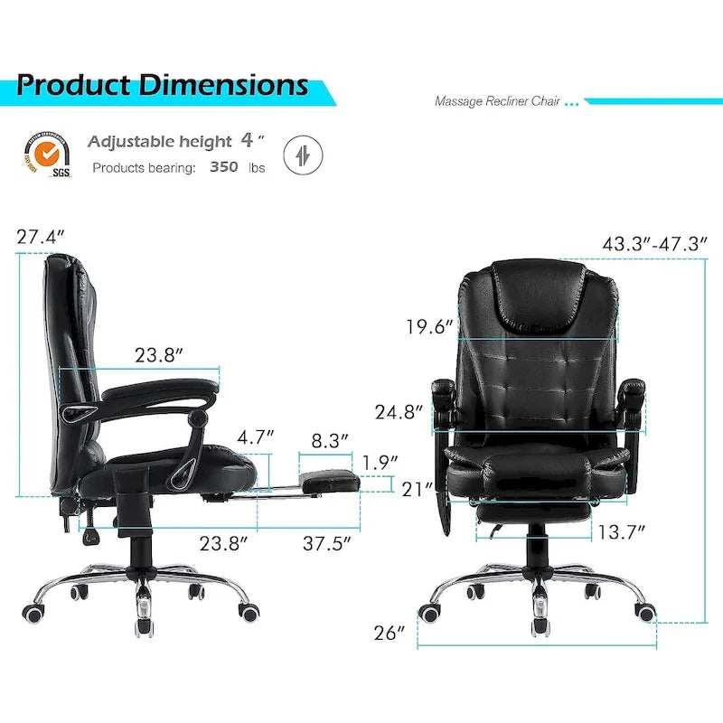Fauteuil de bureau exécutif chauffant AECOJOY avec fonction massage et hauteur réglable