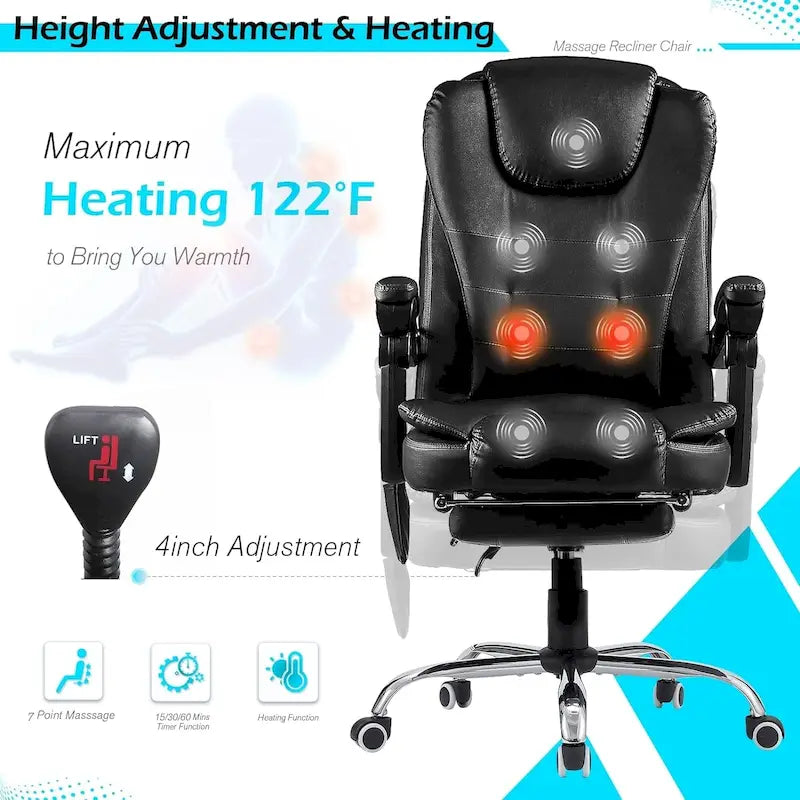Fauteuil de bureau exécutif chauffant AECOJOY avec fonction massage et hauteur réglable