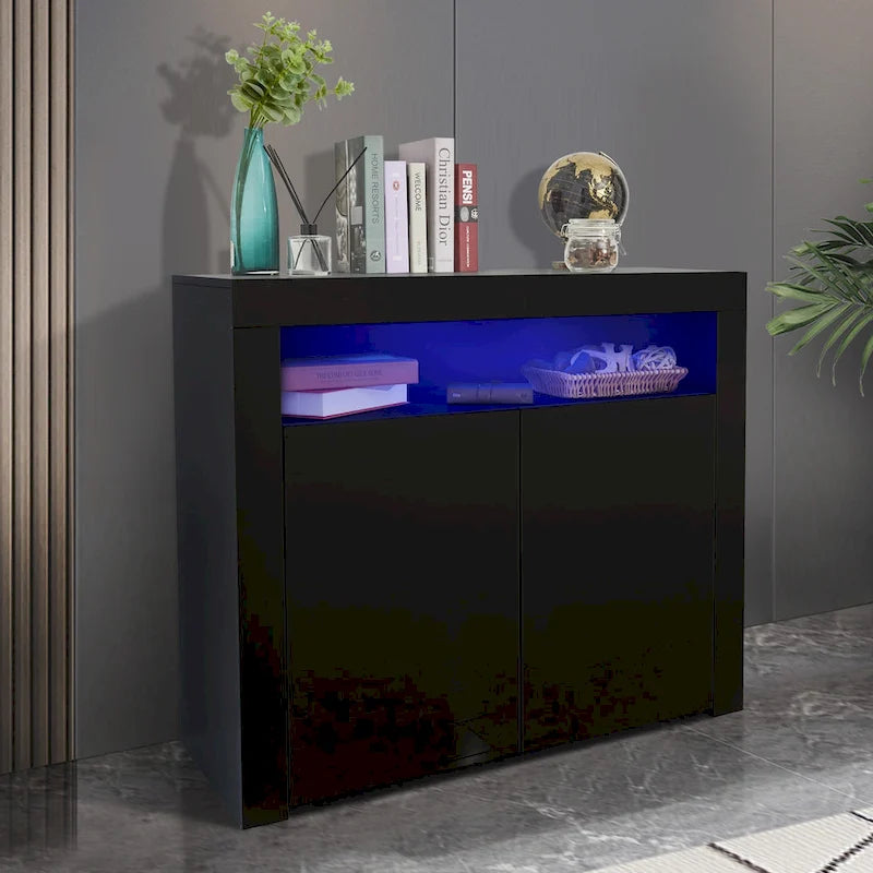 Meuble de rangement contemporain à 2 portes avec lumières LED