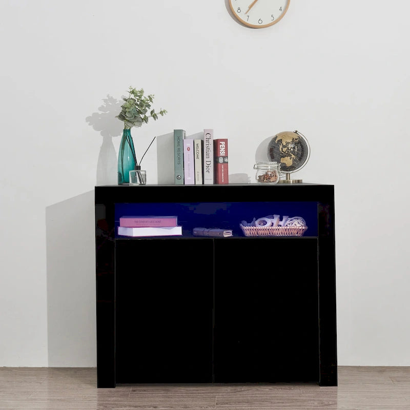 Meuble de rangement contemporain à 2 portes avec lumières LED