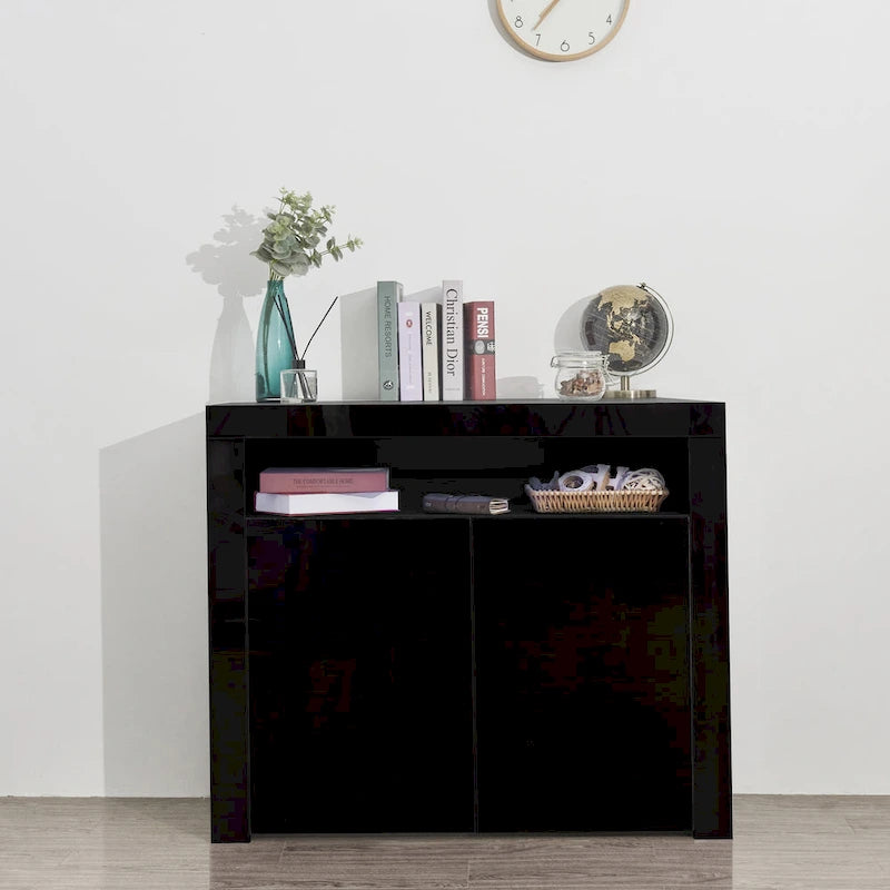 Meuble de rangement contemporain à 2 portes avec lumières LED