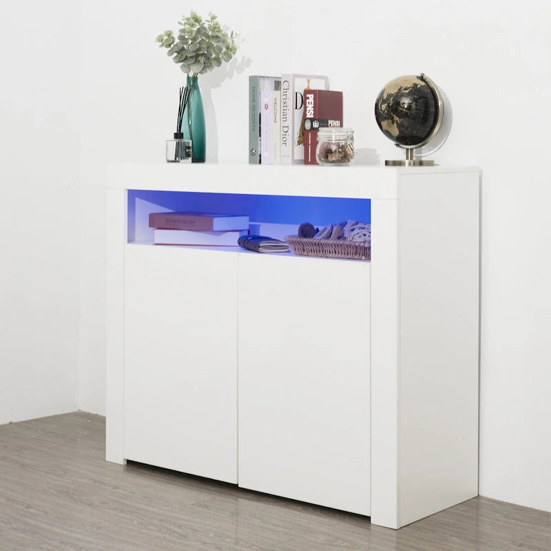 Meuble de rangement contemporain à 2 portes avec lumières LED