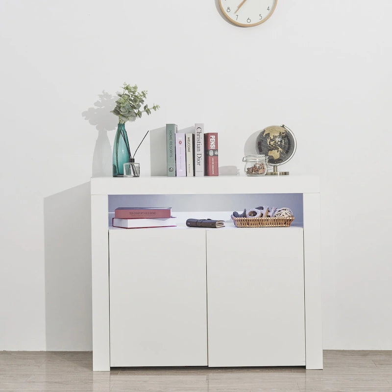 Meuble de rangement contemporain à 2 portes avec lumières LED