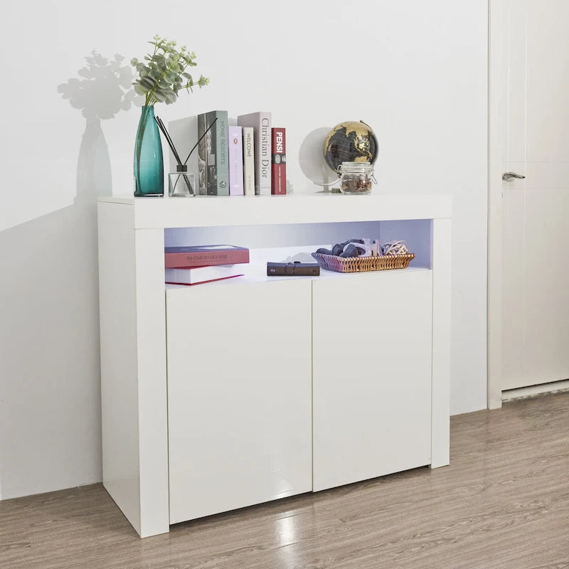 Meuble de rangement contemporain à 2 portes avec lumières LED