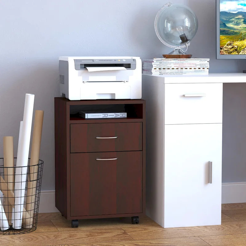 Meuble de rangement mobile avec tiroir et placard, support d'imprimante à roulettes
