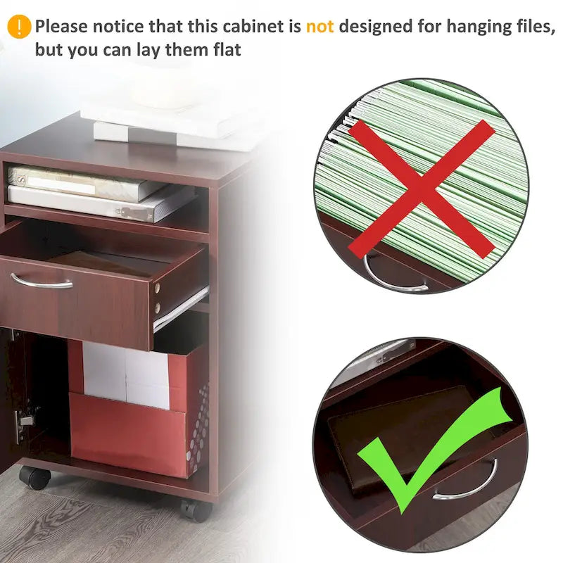 Meuble de rangement mobile avec tiroir et placard, support d'imprimante à roulettes