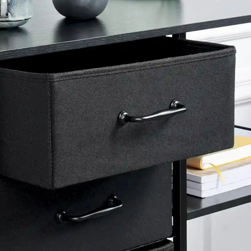 Meuble de classement mobile à 3 tiroirs, support d'imprimante roulant avec étagère de rangement ouverte, classeur latéral en tissu compatible avec les formats A4 ou Letter