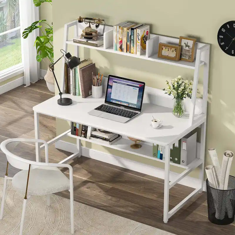 Bureau d'ordinateur avec huche et étagère, bureau à domicile, table d'étude/d'écriture