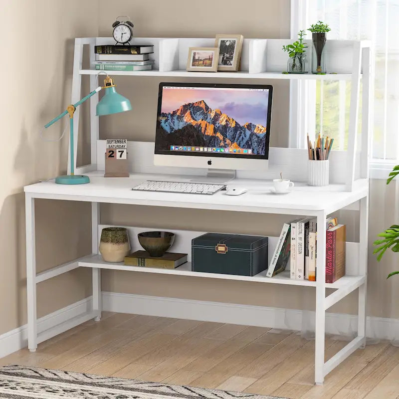 Bureau d'ordinateur avec huche et étagère, bureau à domicile, table d'étude/d'écriture