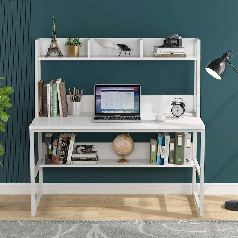 Bureau d'ordinateur avec huche et étagère, bureau à domicile, table d'étude/d'écriture