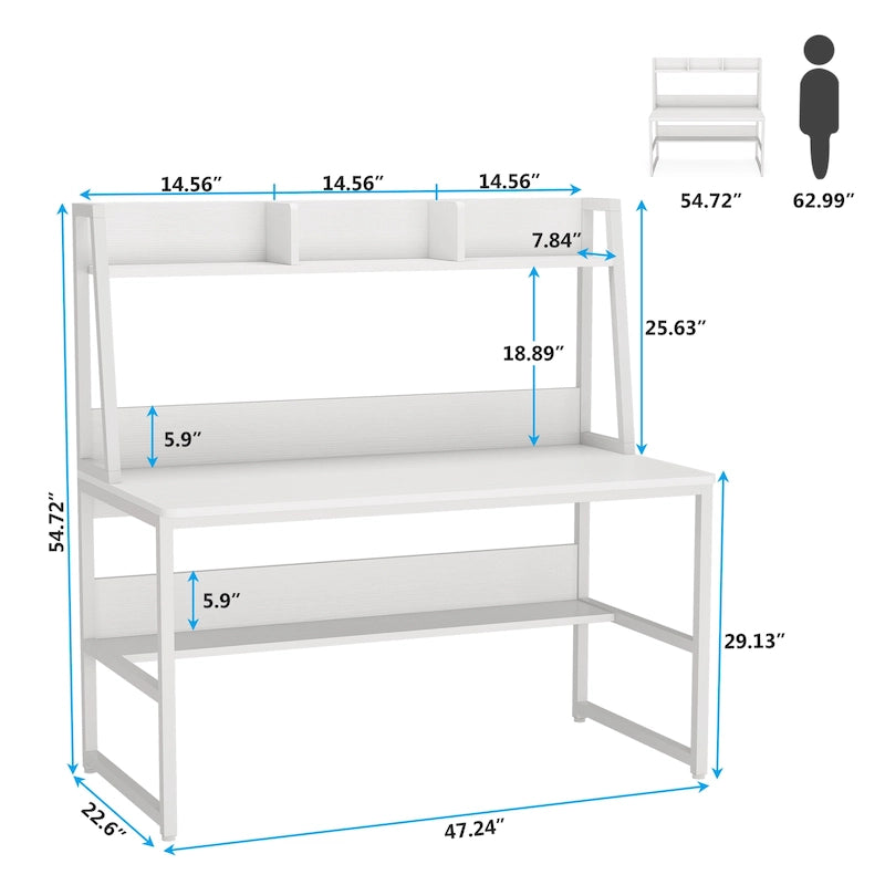 Bureau d'ordinateur avec huche et étagère, bureau à domicile, table d'étude/d'écriture