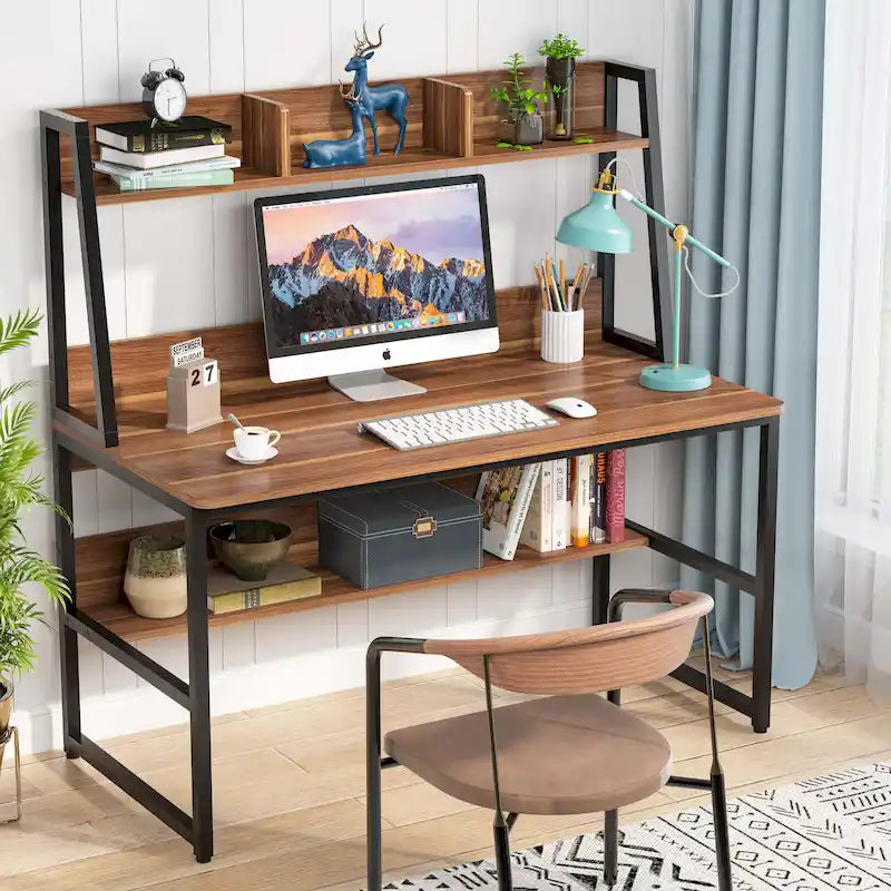 Bureau d'ordinateur avec huche et étagère, bureau à domicile, table d'étude/d'écriture
