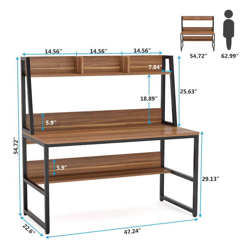 Bureau d'ordinateur avec huche et étagère, bureau à domicile, table d'étude/d'écriture