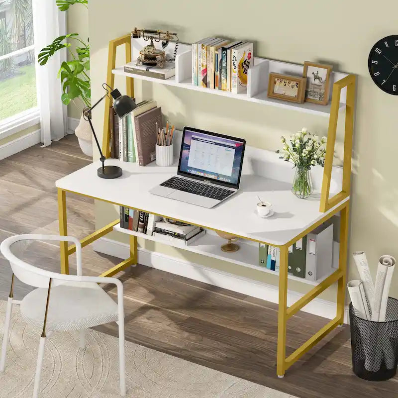Bureau d'ordinateur avec huche et étagère, bureau à domicile, table d'étude/d'écriture