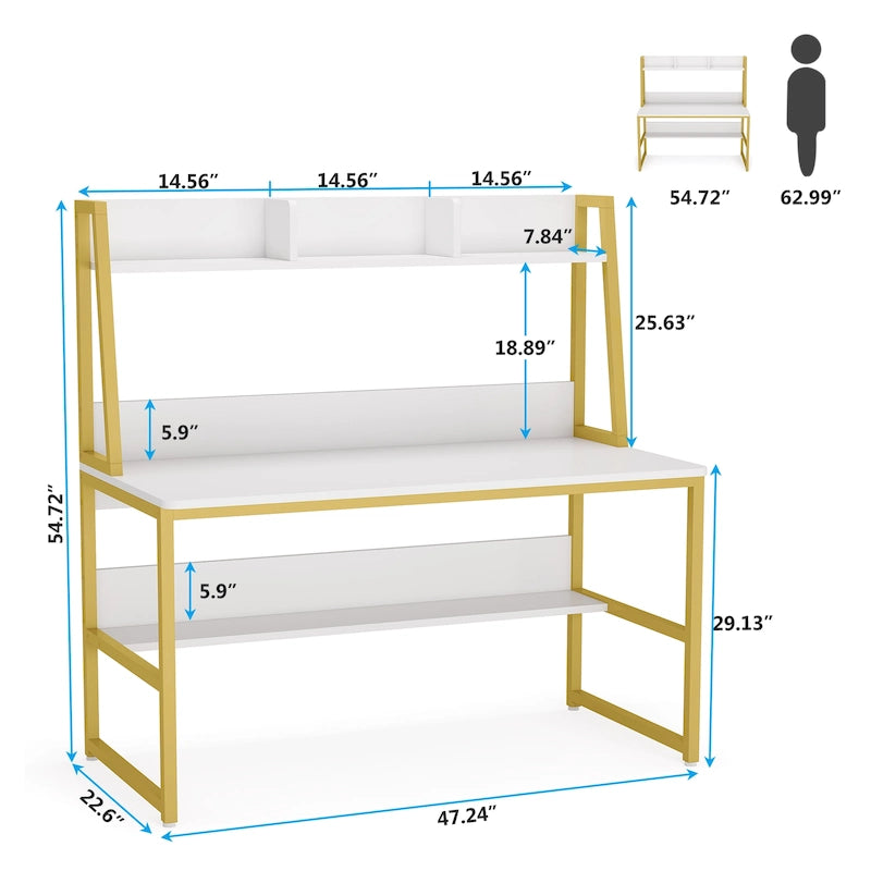 Bureau d'ordinateur avec huche et étagère, bureau à domicile, table d'étude/d'écriture