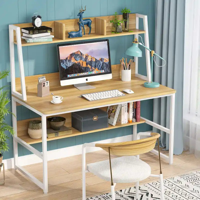 Bureau d'ordinateur avec huche et étagère, bureau à domicile, table d'étude/d'écriture