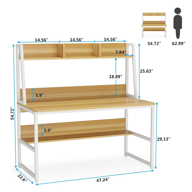 Bureau d'ordinateur avec huche et étagère, bureau à domicile, table d'étude/d'écriture