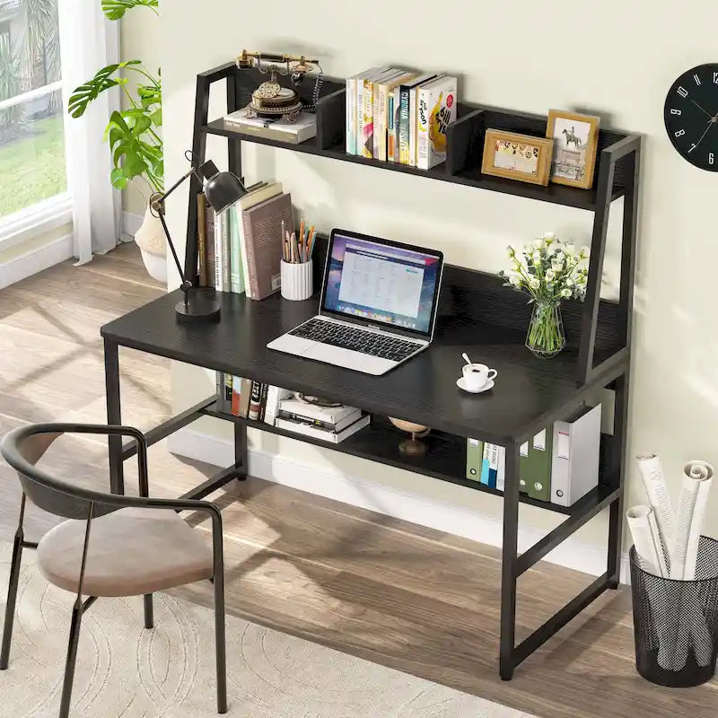 Bureau d'ordinateur avec huche et étagère, bureau à domicile, table d'étude/d'écriture