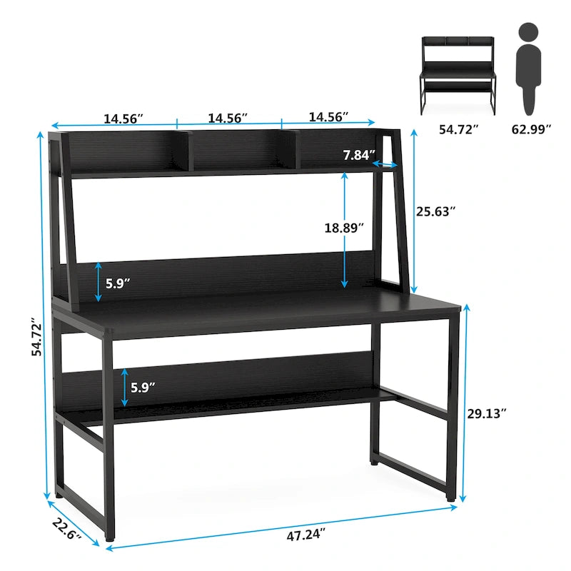 Bureau d'ordinateur avec huche et étagère, bureau à domicile, table d'étude/d'écriture