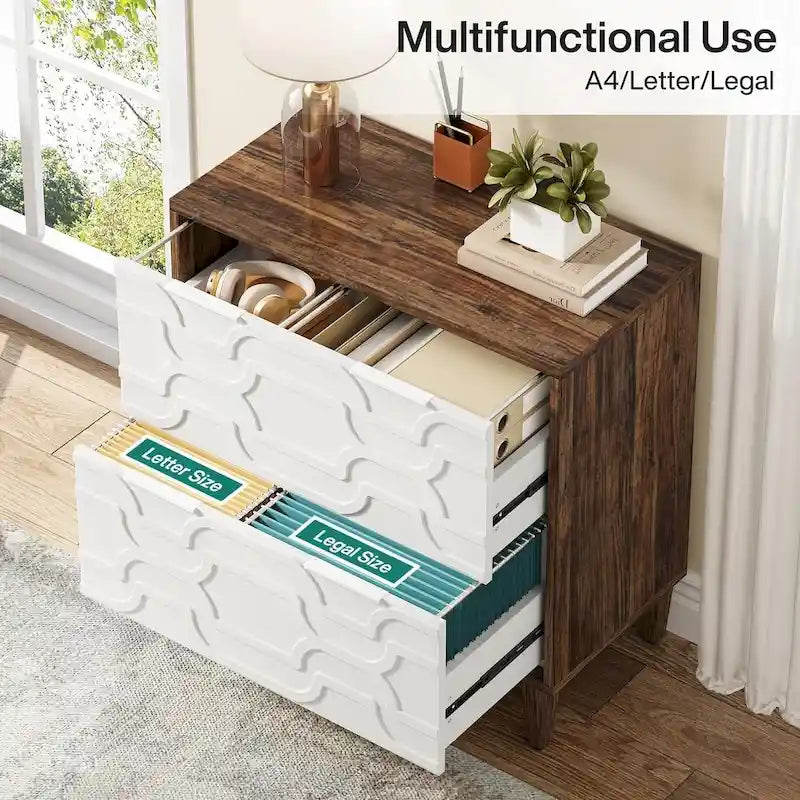 Meuble de classement latéral à 2 tiroirs pour format A4/Lettre/Légal, meuble de rangement de bureau blanc et gris, support d'imprimante