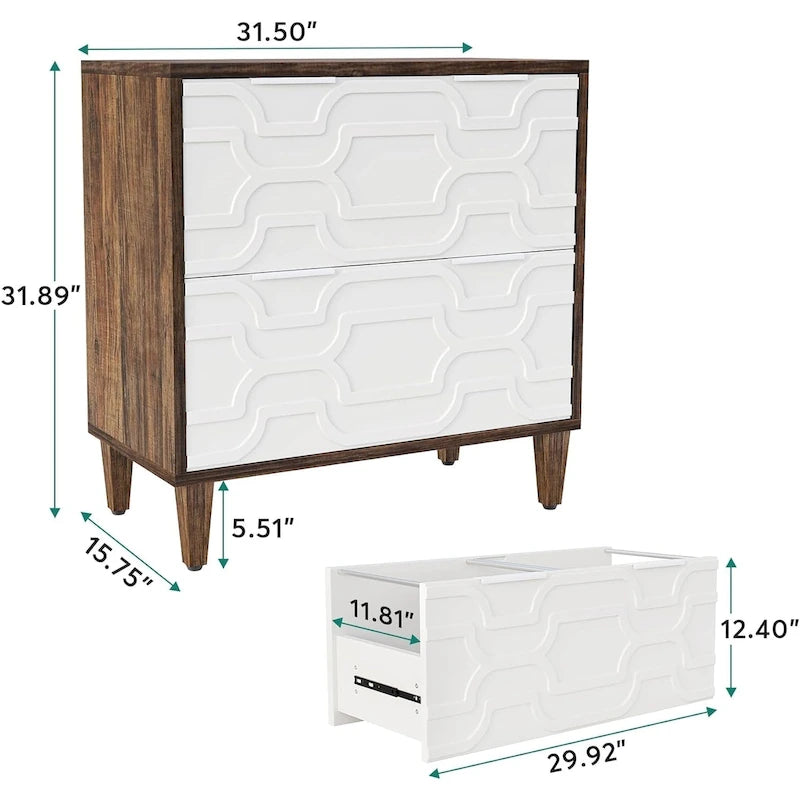 Meuble de classement latéral à 2 tiroirs pour format A4/Lettre/Légal, meuble de rangement de bureau blanc et gris, support d'imprimante