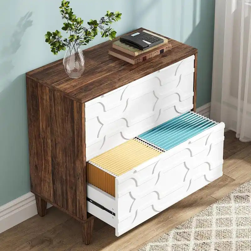Meuble de classement latéral à 2 tiroirs pour format A4/Lettre/Légal, meuble de rangement de bureau blanc et gris, support d'imprimante