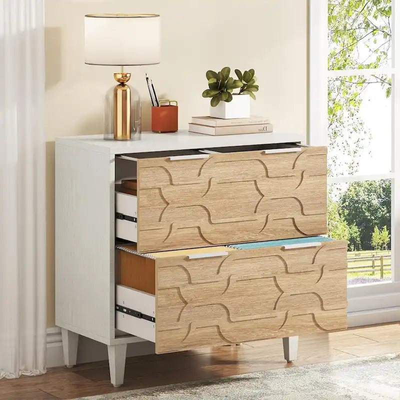 Meuble de classement latéral à 2 tiroirs pour format A4/Lettre/Légal, meuble de rangement de bureau blanc et gris, support d'imprimante