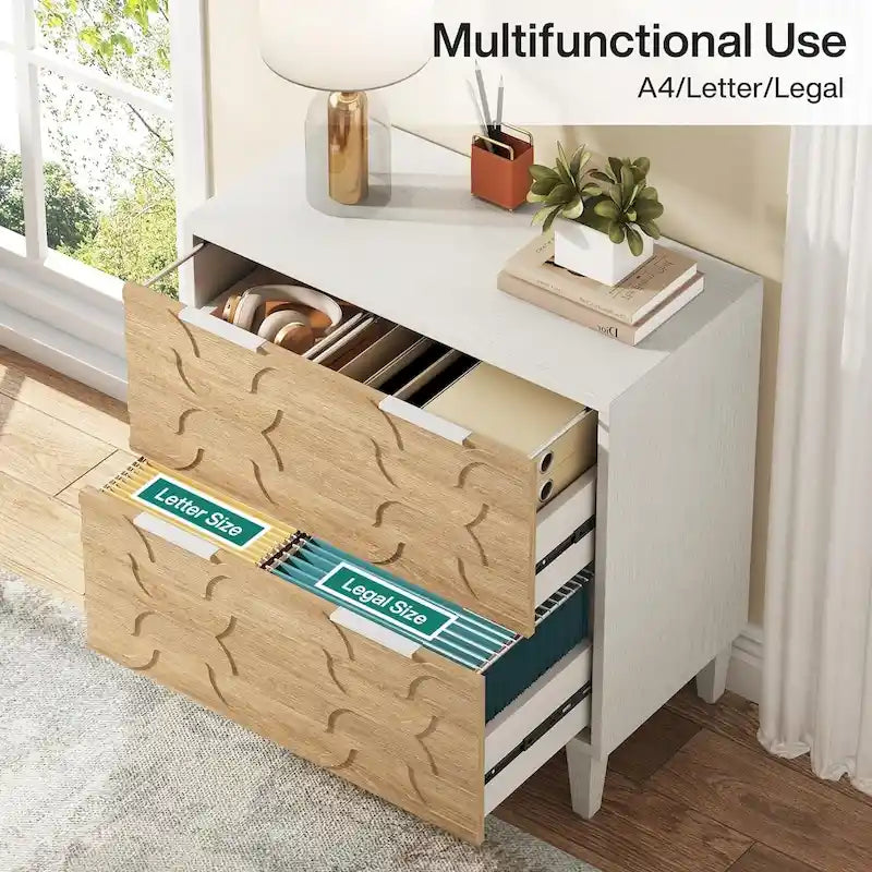 Meuble de classement latéral à 2 tiroirs pour format A4/Lettre/Légal, meuble de rangement de bureau blanc et gris, support d'imprimante