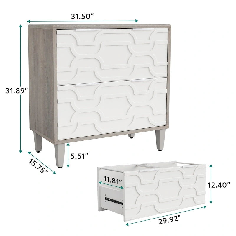 Meuble de classement latéral à 2 tiroirs pour format A4/Lettre/Légal, meuble de rangement de bureau blanc et gris, support d'imprimante