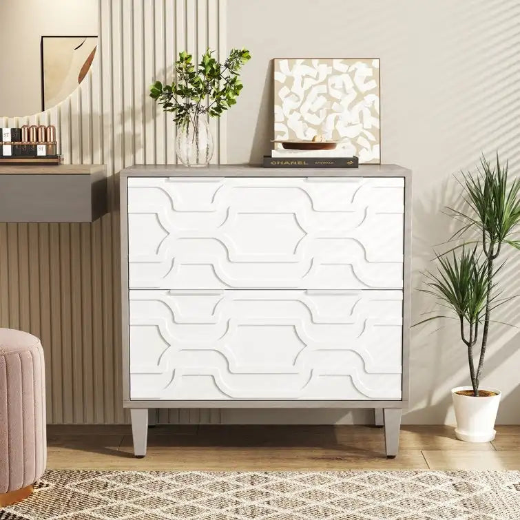 Meuble de classement latéral à 2 tiroirs pour format A4/Lettre/Légal, meuble de rangement de bureau blanc et gris, support d'imprimante