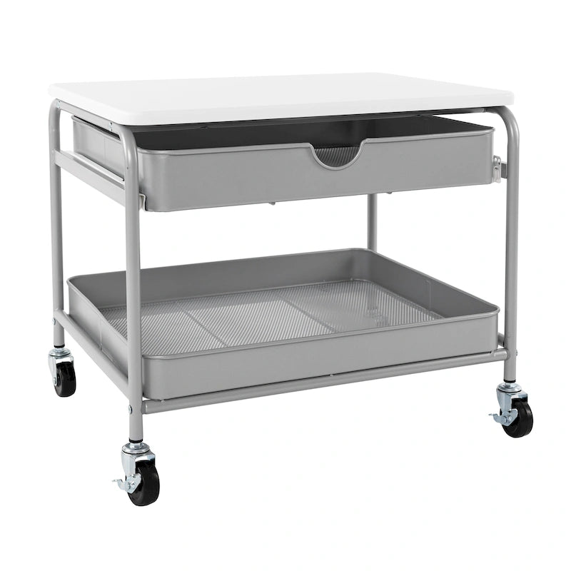 Chariot de rangement/imprimante sous le bureau Seville Classics, argent/blanc