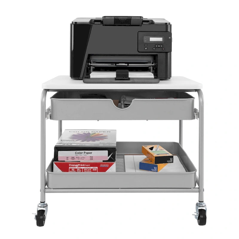 Chariot de rangement/imprimante sous le bureau Seville Classics, argent/blanc